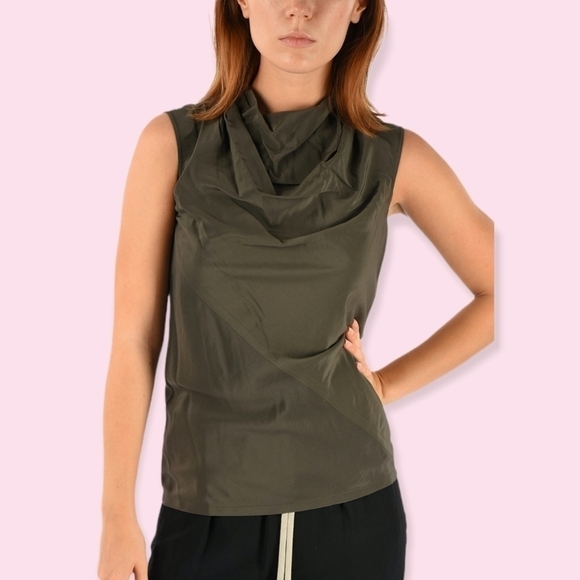 Rick Owens High Drape Neck Exposed Zipper Sleeveless Blouse Gray Dark Dust Sz 8 - Picture 7 of 10